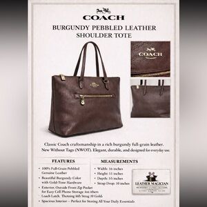 Coach Burgundy Pebbled Leather Tote with Gold Hardware
